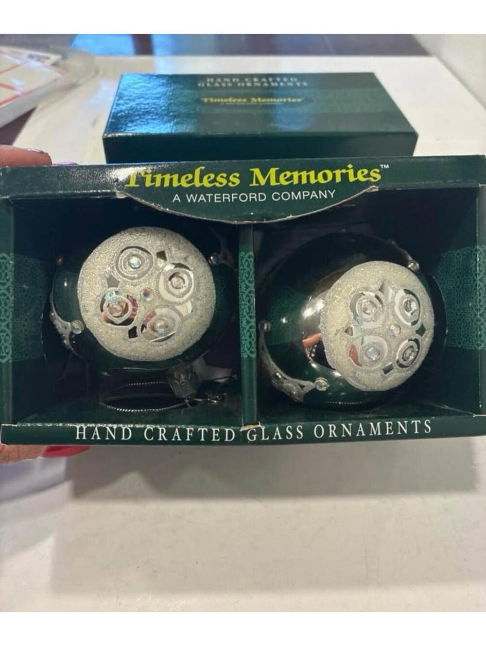 Set of 2 Waterford Timeless Memories Hand Crafted Glass Christmas Ornaments